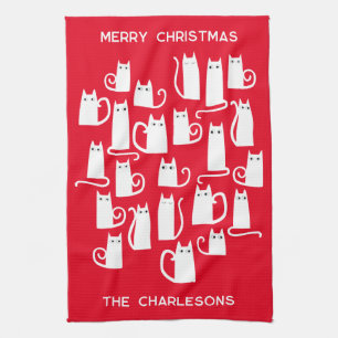 Linge De Cuisine Chats Blancs de Noël Nom Personnalisé