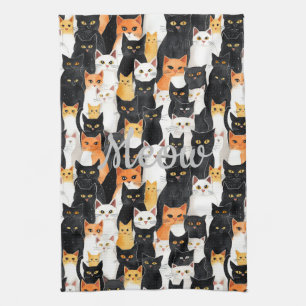 Linge De Cuisine Chats blancs orange noirs