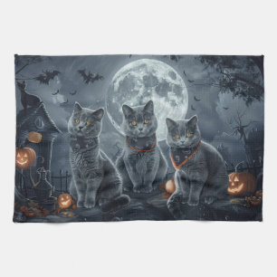 Linge De Cuisine Chats Bleus Russe Halloween Éffrayant