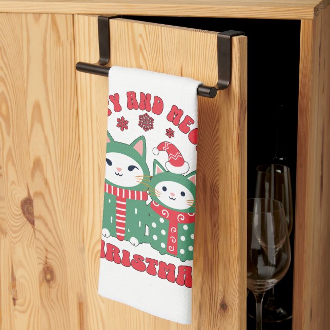 Linge De Cuisine Chats de Noël heureux et méowy (Pliage en tiers)