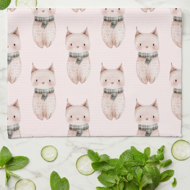 Linge De Cuisine Chats de Noël roses et bleus (Plié)