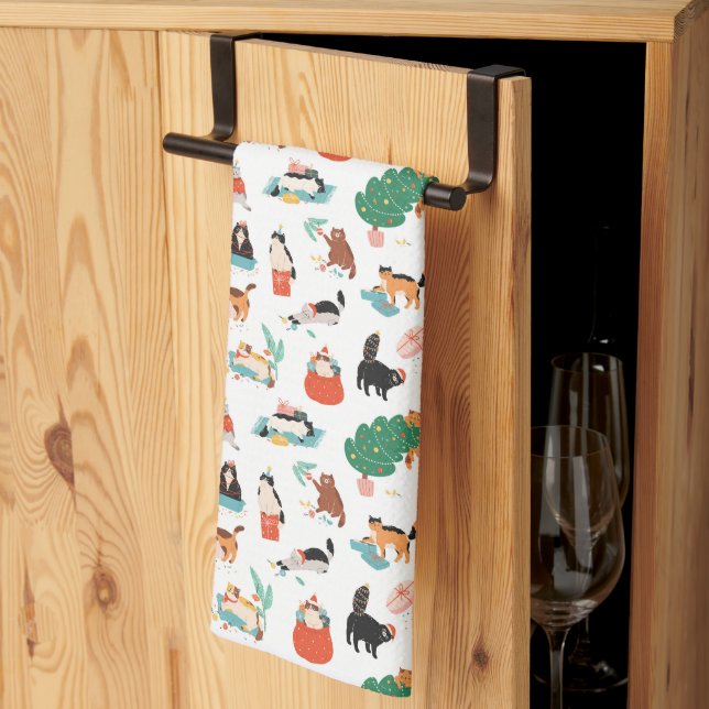 Linge De Cuisine Chats et Motifs de Noël (Pliage en tiers)