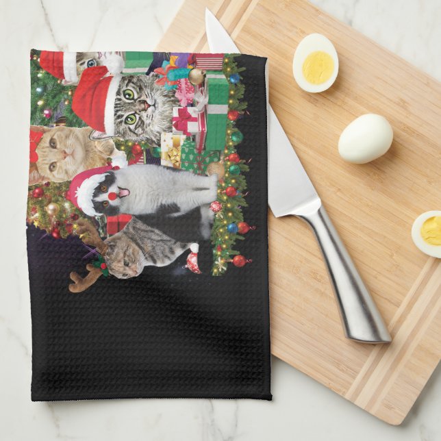 Linge De Cuisine Chats Joyeux Noël Lumière (Quart Plié)