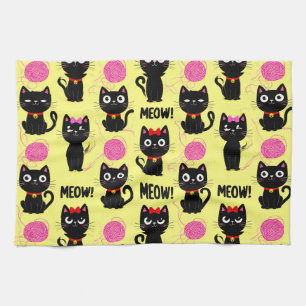 Linge De Cuisine Chats noirs joueurs avec motif de pelotes de fil