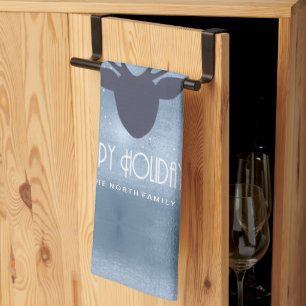 Linge De Cuisine Chauffeurs de cerfs Silhouette & Snowflakes Blue I