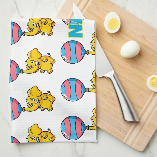 Linge De Cuisine Cheerful Baby Elephant Hot Air Balloon (Quart Plié)