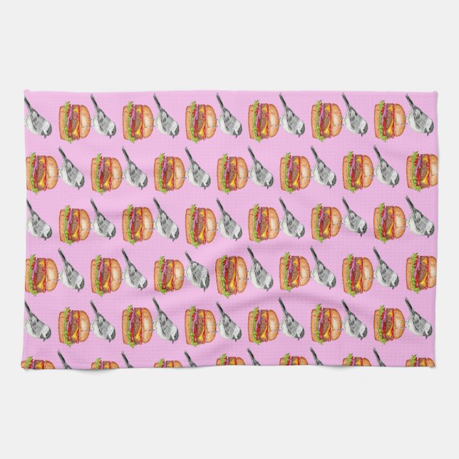 Linge De Cuisine Cheeseburger Oiseau Noir Capped Chickadee Rose (Horizontal)