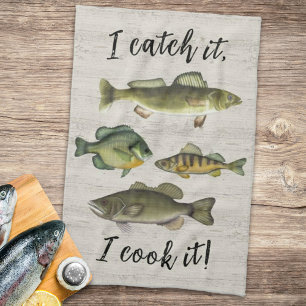 Linge De Cuisine Chef Amusant Pêcheur Pêcheur Catch Simple Faune