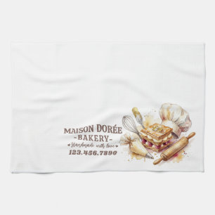 Linge De Cuisine Chef Pâtissier Boulangerie Aquarelle Or Cuisine Tr