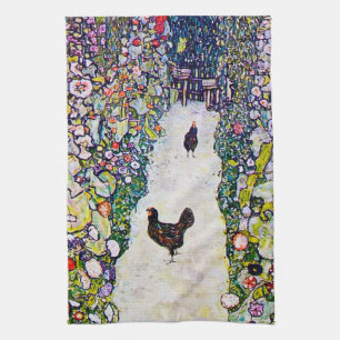 Linge De Cuisine Chemin de jardin avec poulets, Gustav Klimt