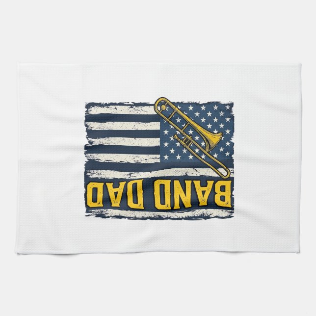 Linge De Cuisine Chemise Band Dad Trombone Drapeau Américain Vintag (Horizontal)
