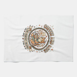 Linge De Cuisine Chemise d'art vectoriel vintage Café et chats Chat