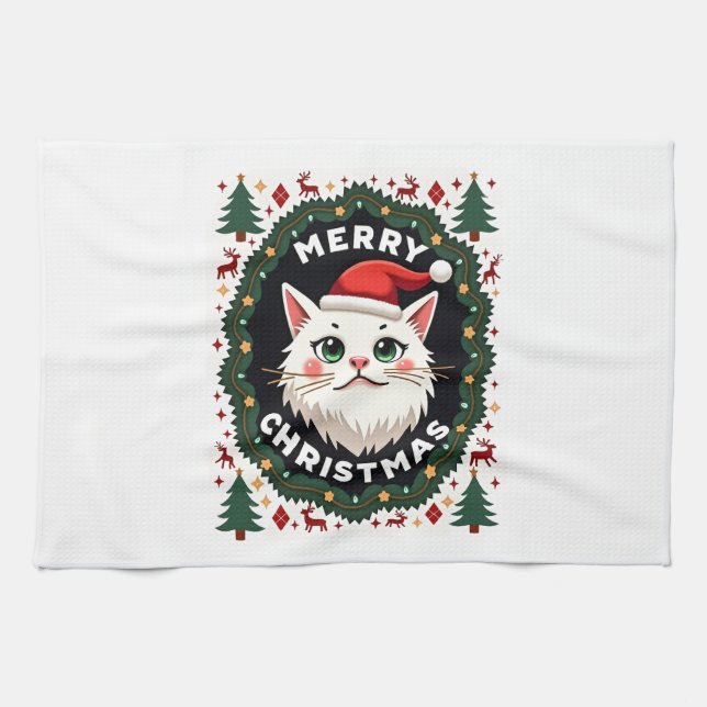 Linge De Cuisine Chemise de Noël laide Smudge Cat  (1) (Horizontal)