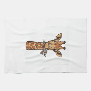 Linge De Cuisine Chemise Girafe Gravée Vintage Avec Fleurs_1