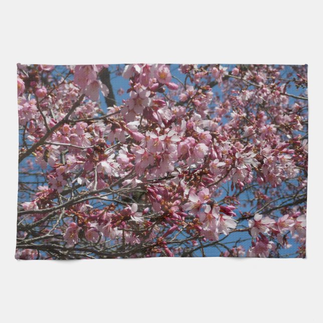 Linge De Cuisine Cherry Blossoms et Blue Sky Spring Floral (Horizontal)