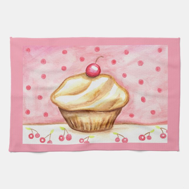 Linge De Cuisine Cherry Cupcake Kitchen Towel  (Horizontal)