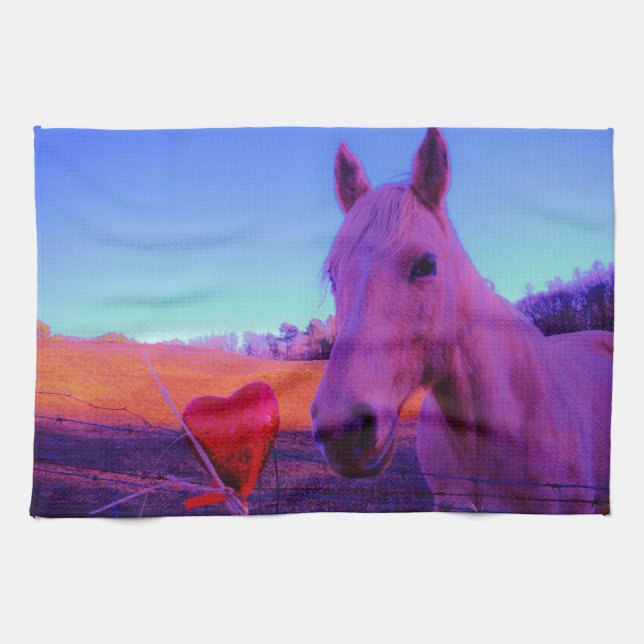Linge De Cuisine Cheval Brown et Coeur Rouge (Horizontal)