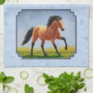 Linge De Cuisine Cheval Buckskin courant bleu clair