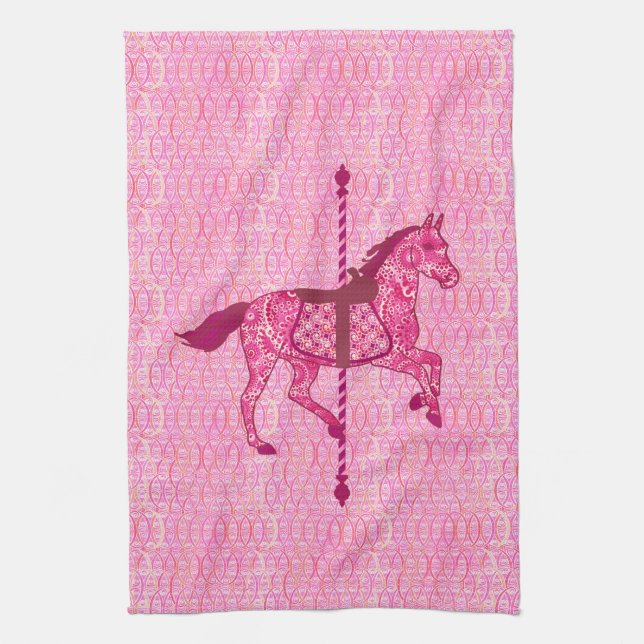 Linge De Cuisine Cheval de carrousel - Fuchsia rose (Vertical)
