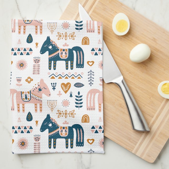 Linge De Cuisine Cheval nordique du Folkart (Quart Plié)