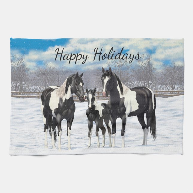 Linge De Cuisine Cheval Pinto Quarter Noir Chevaux Paint Chevaux Da (Horizontal)