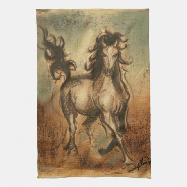 Linge De Cuisine Cheval sauvage et couleurs chaudes (Vertical)