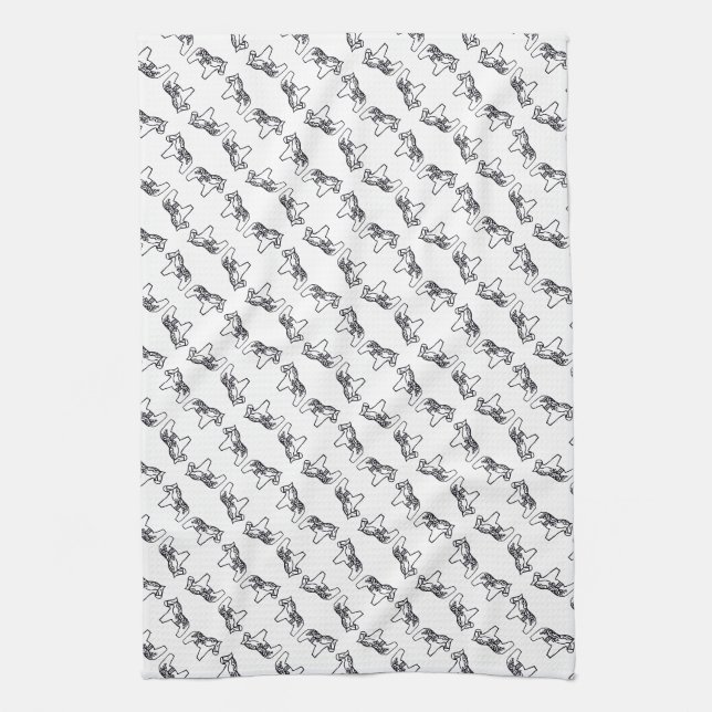 Linge De Cuisine Chevaux Dala Noir & Blanc Dala Dishtowses (Vertical)