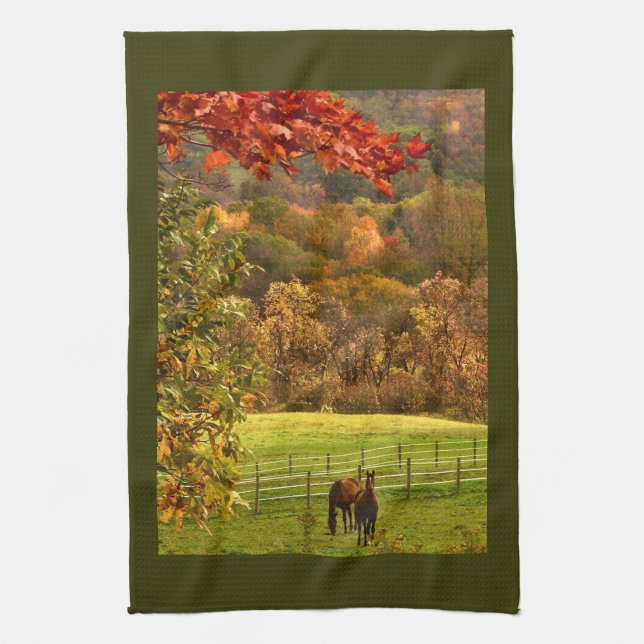 Linge De Cuisine Chevaux en automne (Vertical)