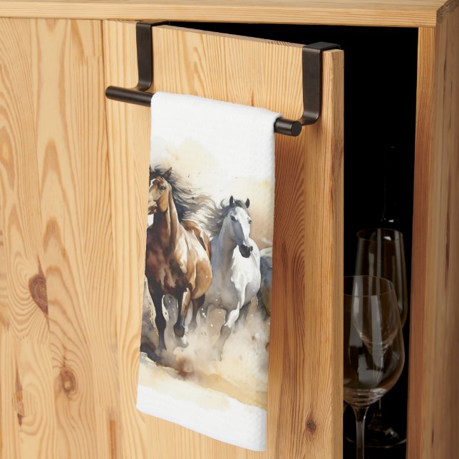 Linge De Cuisine Chevaux Mustang Sauvage Ouest équestre (Pliage en tiers)
