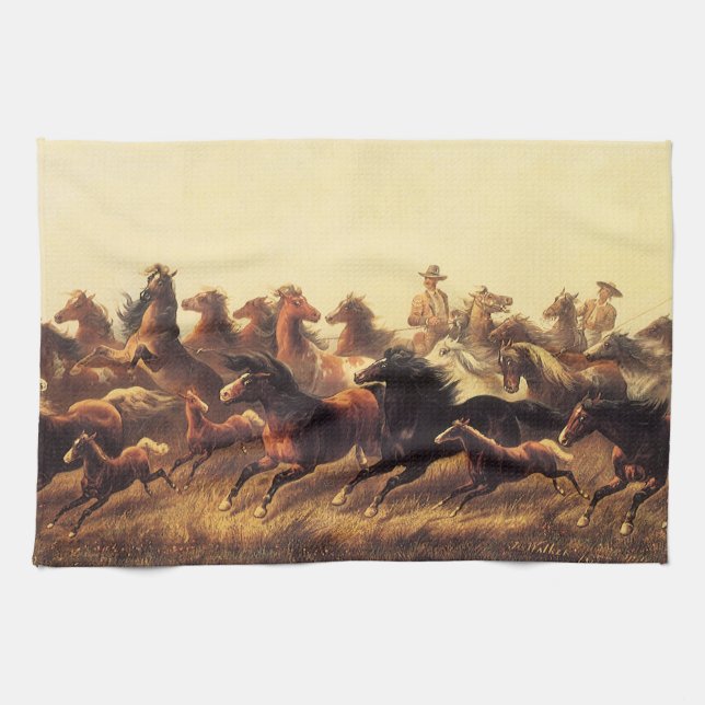 Linge De Cuisine Chevaux sauvages de course par James Walker (Horizontal)