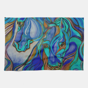Linge De Cuisine Chevaux sauvages en Brown et Turquoise