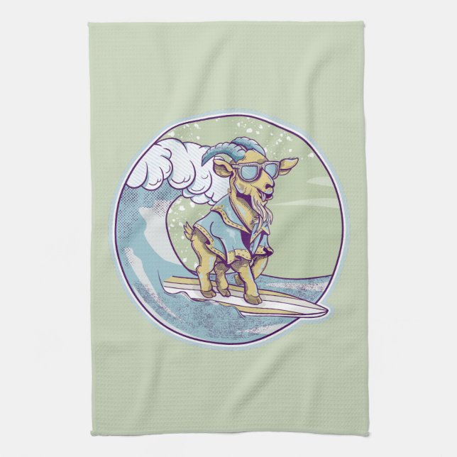 Linge De Cuisine Chèvre de dessin sur une planche de surf (Vertical)