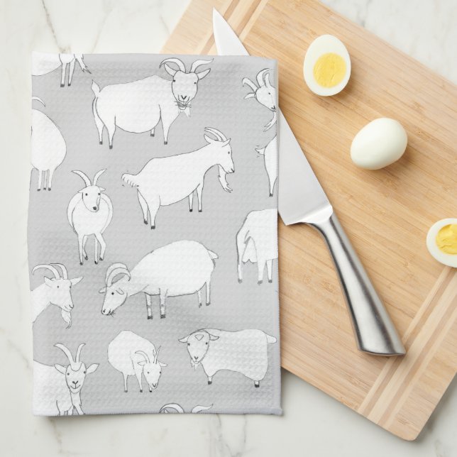 Linge De Cuisine Chèvres jouant - gris (Quart Plié)