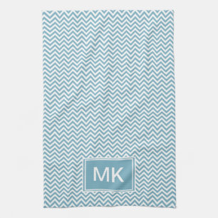 Linge De Cuisine Chevron bleu avec le monogramme