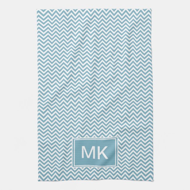 Linge De Cuisine Chevron bleu avec Monogramme (Vertical)