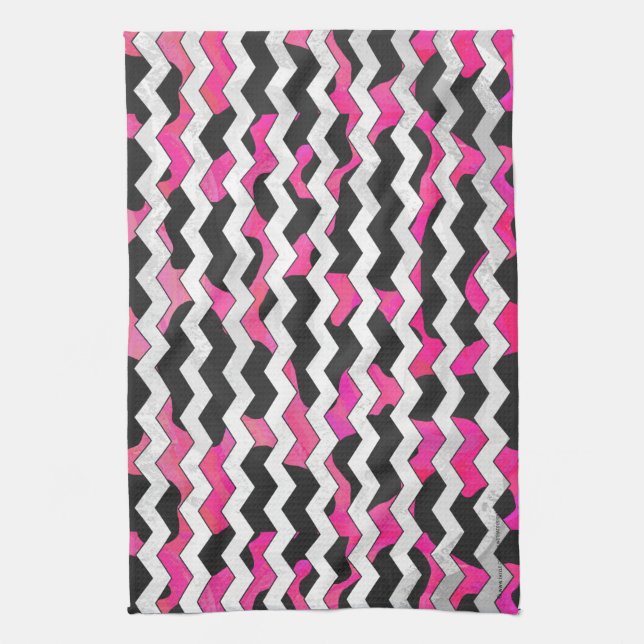 Linge De Cuisine Chevron Cow Hot rose et noir (Vertical)