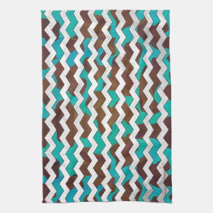 Linge De Cuisine Chevron Cow Impression Brown et Turquoise