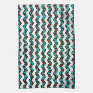 Linge De Cuisine Chevron Léopard Marron et Turquoise Imprimé