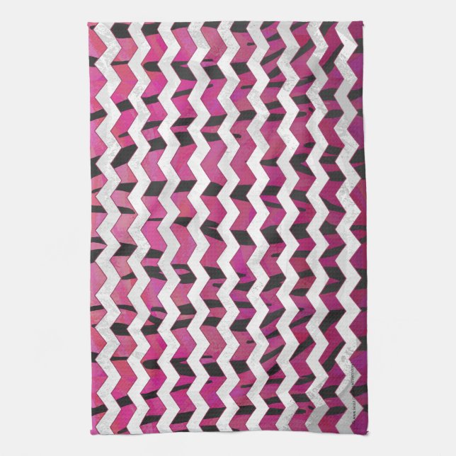 Linge De Cuisine Chevron Tiger rose chaud et noir (Vertical)