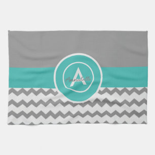 Linge De Cuisine Chevron turquoise gris