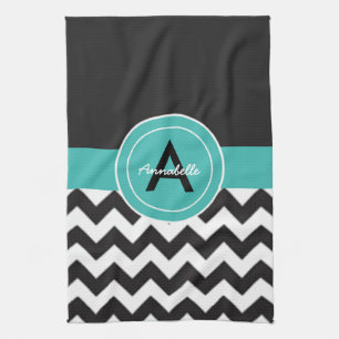 Linge De Cuisine Chevron turquoise noir