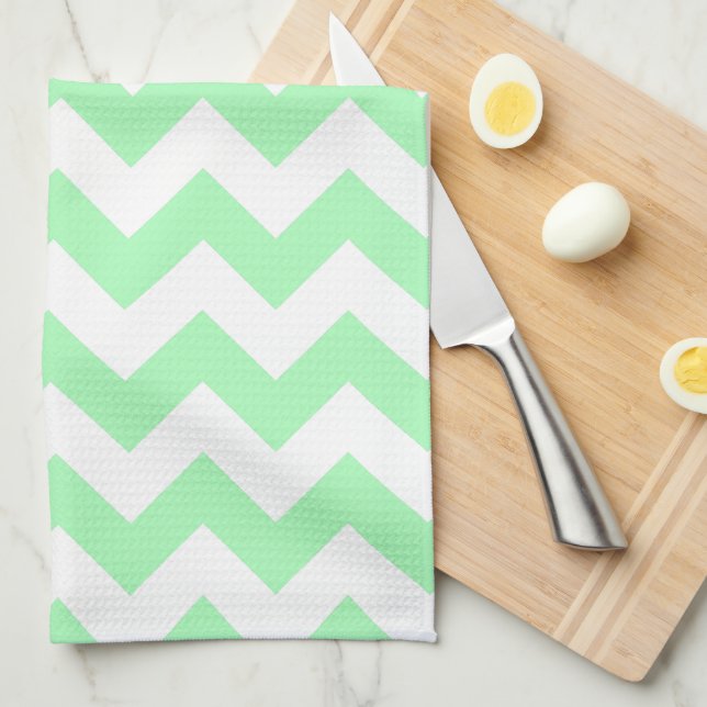 Linge De Cuisine Chevron vert à la menthe (Quart Plié)