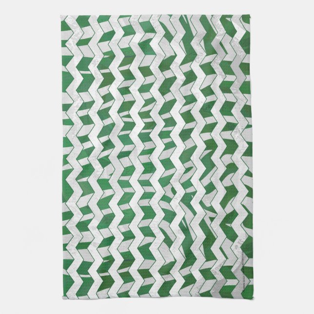 Linge De Cuisine Chevron Zebra Green et White Print (Vertical)