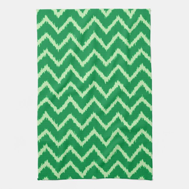 Linge De Cuisine Chevrons Ikat - pin et vert clair (Vertical)