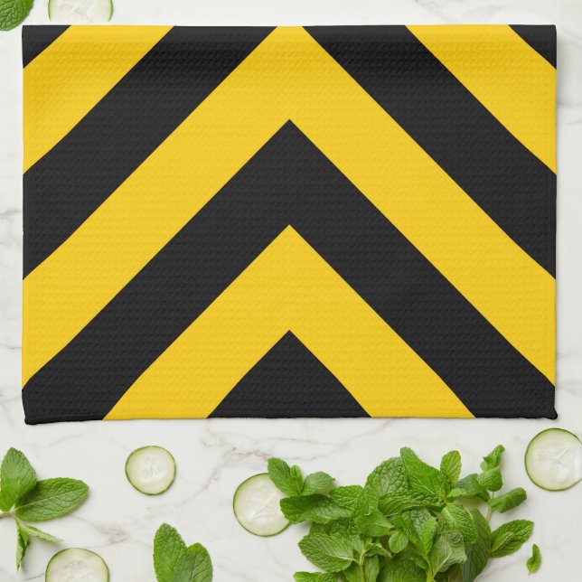 Linge De Cuisine Chevrons jaunes et noirs (Plié)