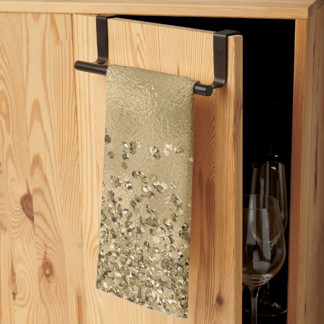 Linge De Cuisine Chic Black Gold Parties scintillant Monogramme Nom (Pliage en tiers)