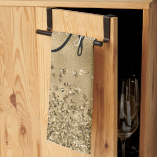 Linge De Cuisine Chic Black Gold Parties scintillant Nom du monogra