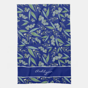 Linge De Cuisine Chic Custom Navy Blue Eucalyptus Motif de verdure