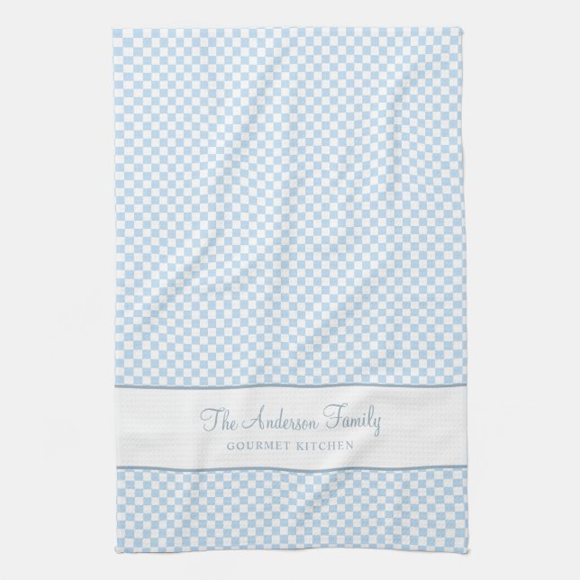 Linge De Cuisine Chic Dusty Bleu Français Plaid Check Pays Gourmet (Vertical)