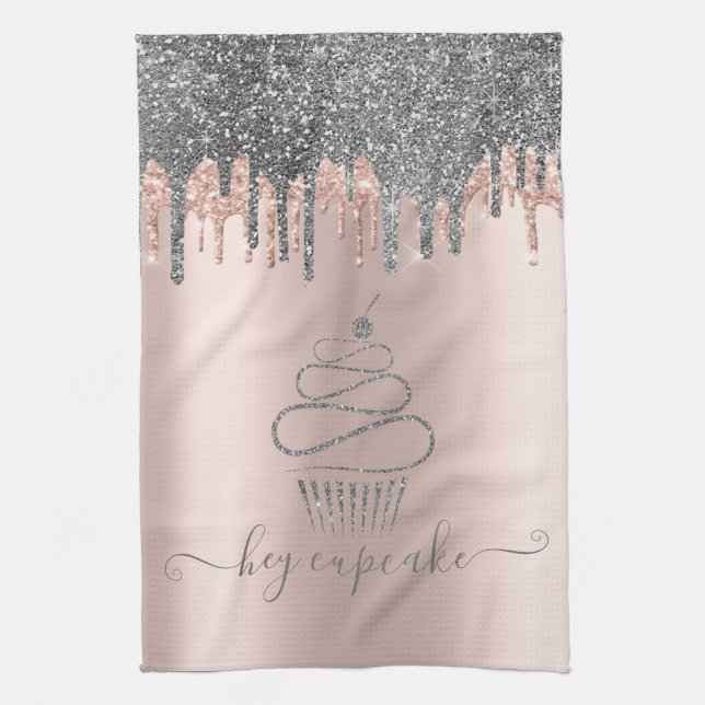 Linge De Cuisine Chic Parties scintillant Argent Lecteurs Rose Cupc (Vertical)